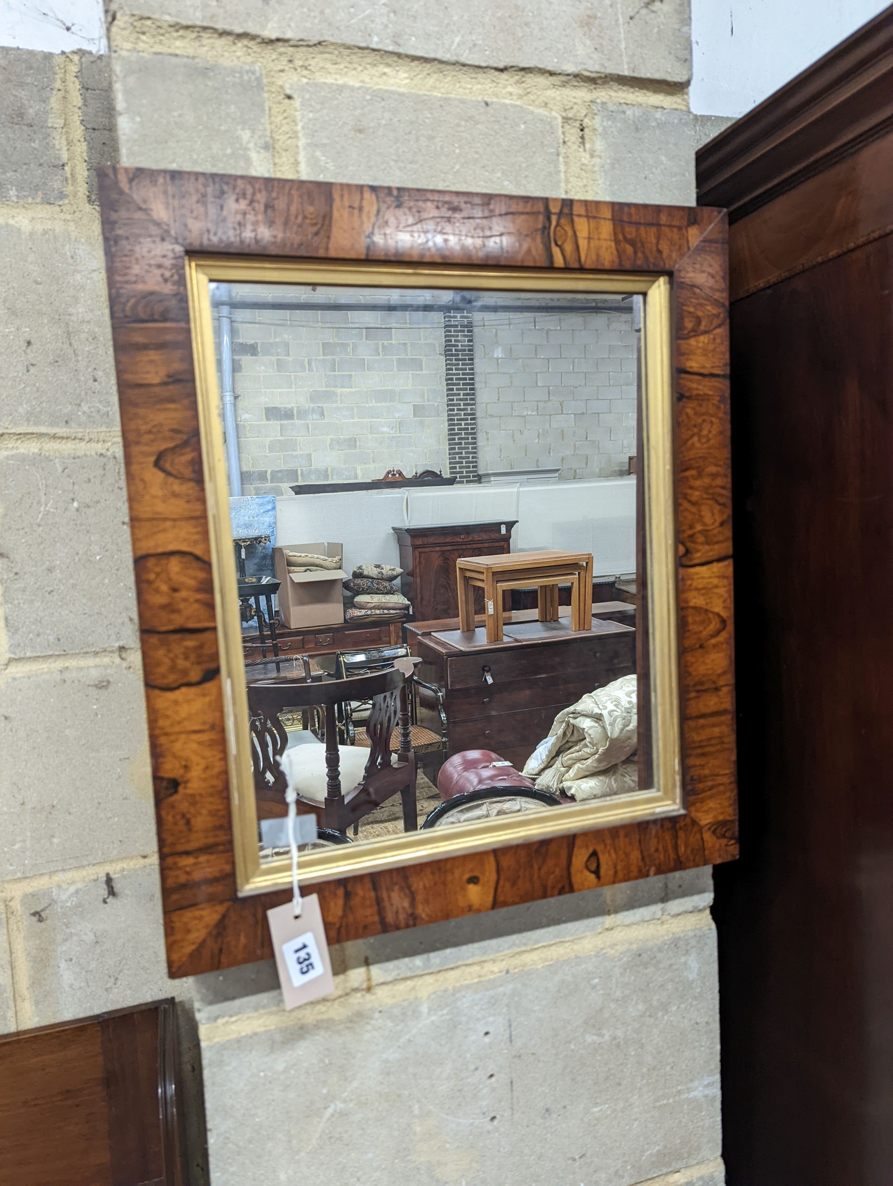 A Victorian rectangular mirror in rosewood frame, width 46cm, height 53cm